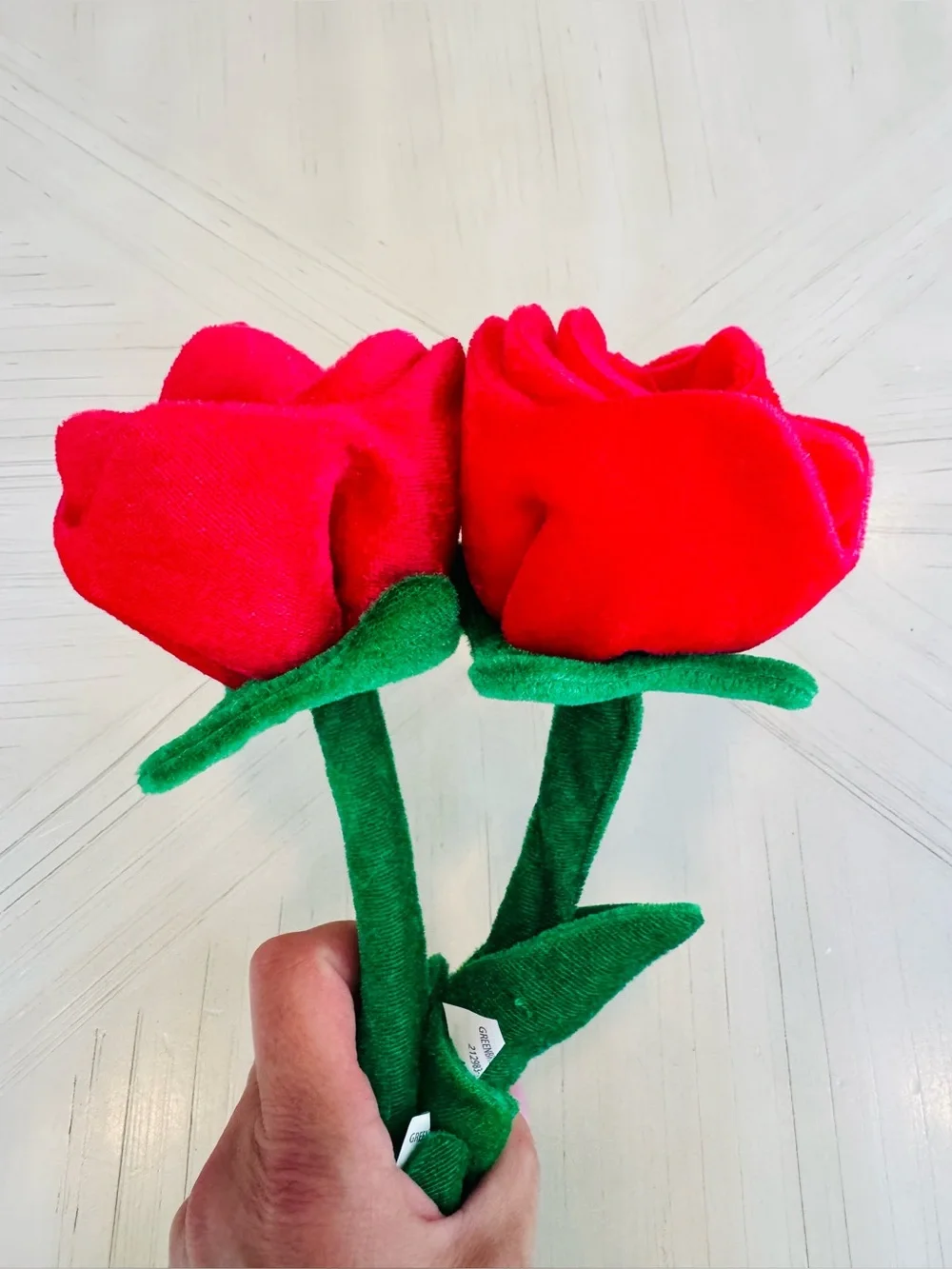 Set of 2 Bendable Long Stem Red Felt Roses | Plush Fabric Flowers | Craft & Gift